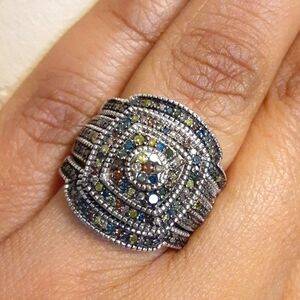 925 Genuine Multi Colour Diamond Wedding Ring 3 Piece Set. FIRM.